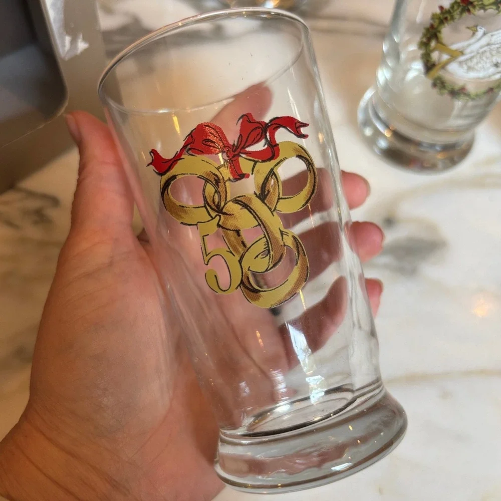 Pottery Barn 12 Days of Christmas Glassware Set of 12 Tumblers Holiday Barware